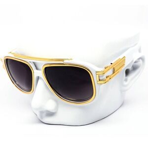 Aviator Sunglasses White Gold Accents Fashion Shades Designer Style Street Gafas